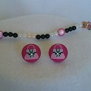 Pink fabric purse post earrings